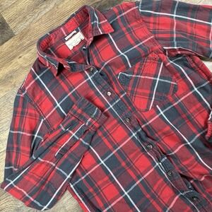 Ralph Lauren Denim & Supply Women's Red Plaid Boyfriend Flannel Shirt Size S‎